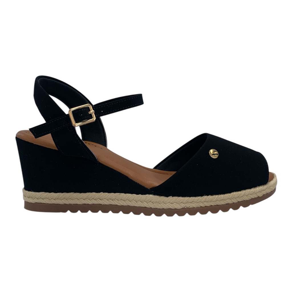 Sandalia Bebece Espadrille Nobuck Preto Salto Anabela Plataforma T5828-161