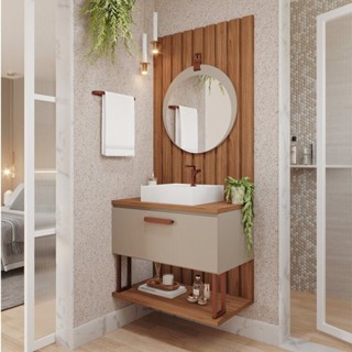 Gabinete Suspenso com Cuba, Painel Ripado e Espelheira 80cm Mari Espresso Móveis Cappuccino em Oferta na Shopee