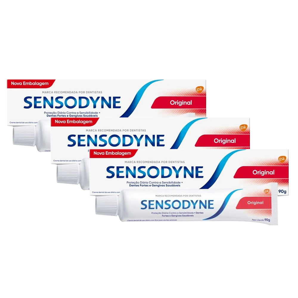 Creme Dental Sensodyne Original para Dentes Sensíveis 90g | Kit com três unidades - Health
