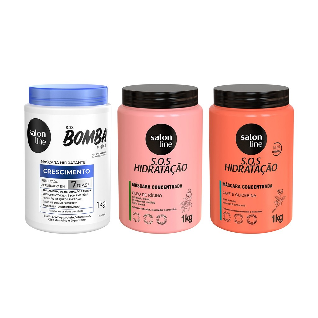 Kit com 3 Máscaras de Hidratação Salon Line