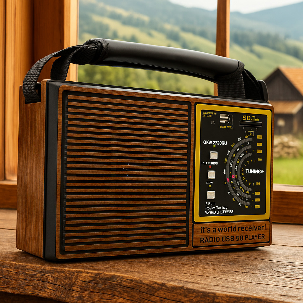 Rádio Retro Am Fm Recarregável Cartão Sd A Pilha E Tomada Aux P2 Bivolt Portátil Pesca Escritório