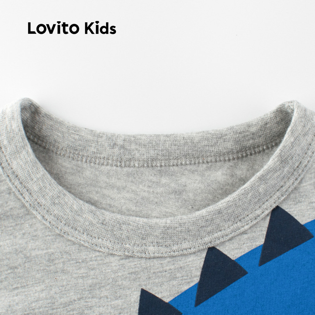 Detalhes do Lovito Kids Camisa Casual Estampada Confortável Antialérgica Camiseta Cinza para Todas as Estações LNL111188
