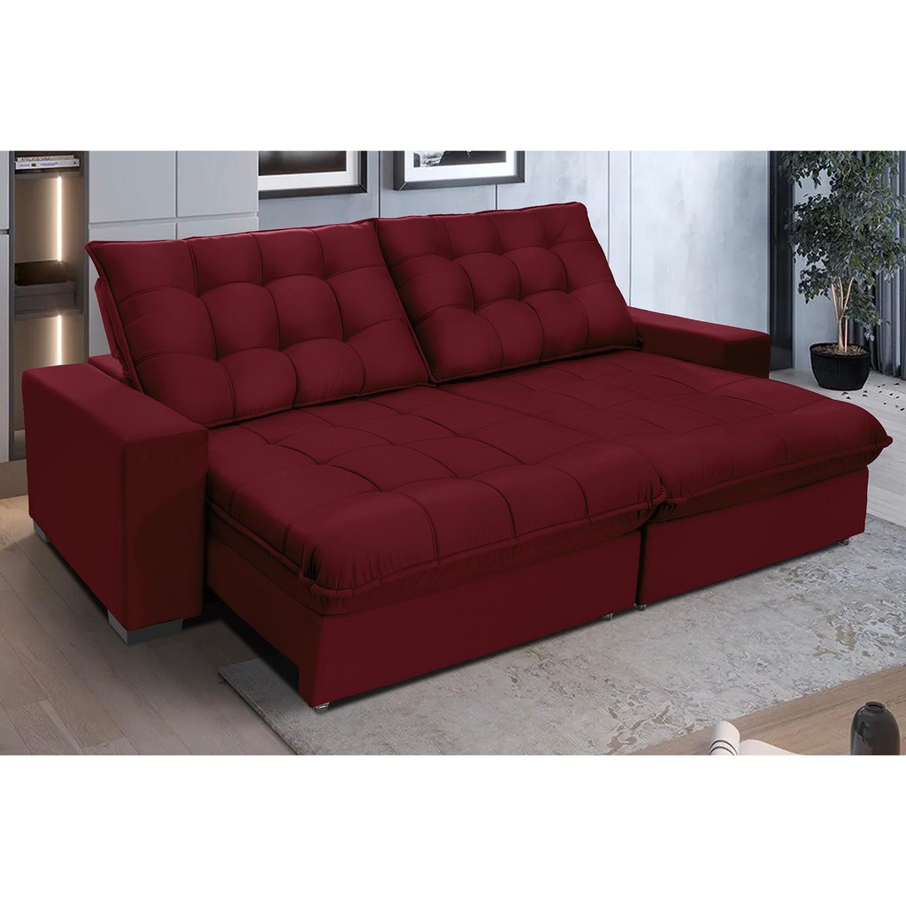 Sofá Retrátil E Reclinável 2,30m Suede Califórnia Vinho