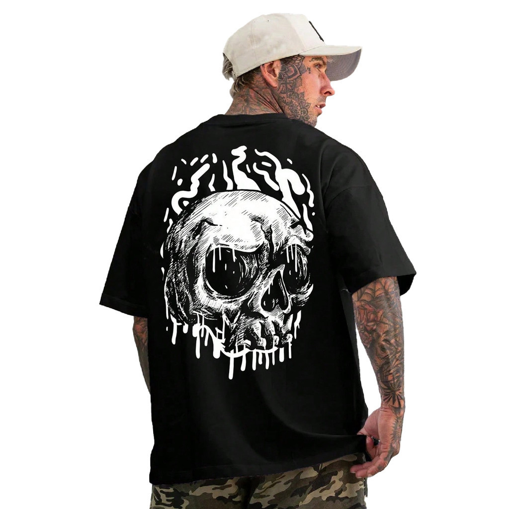 Camiseta Premium em Algodão Puro Camiseta Oversized Caveira Musculação Grande Algodão Streetwear Treino Academia