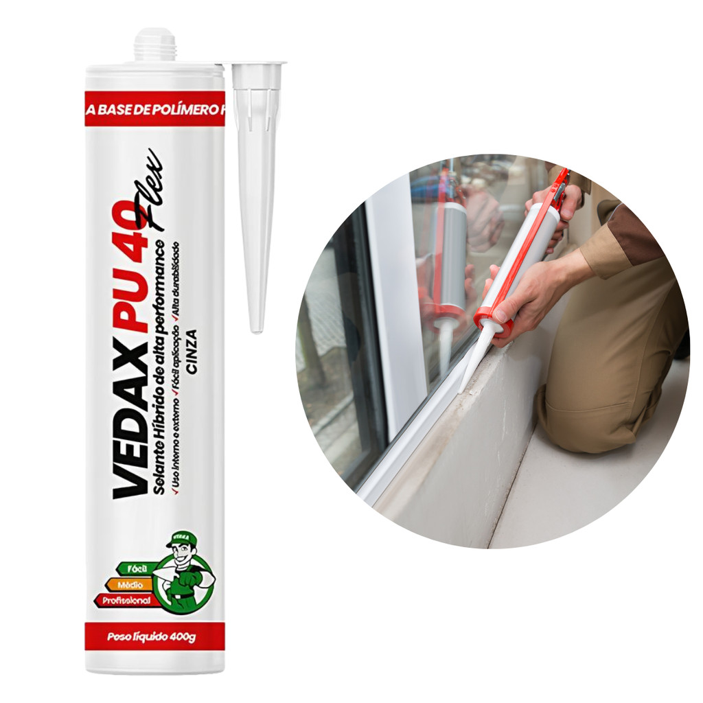 Silicone Selante Cola Pu 40 Flex Cinza 400g Vedax