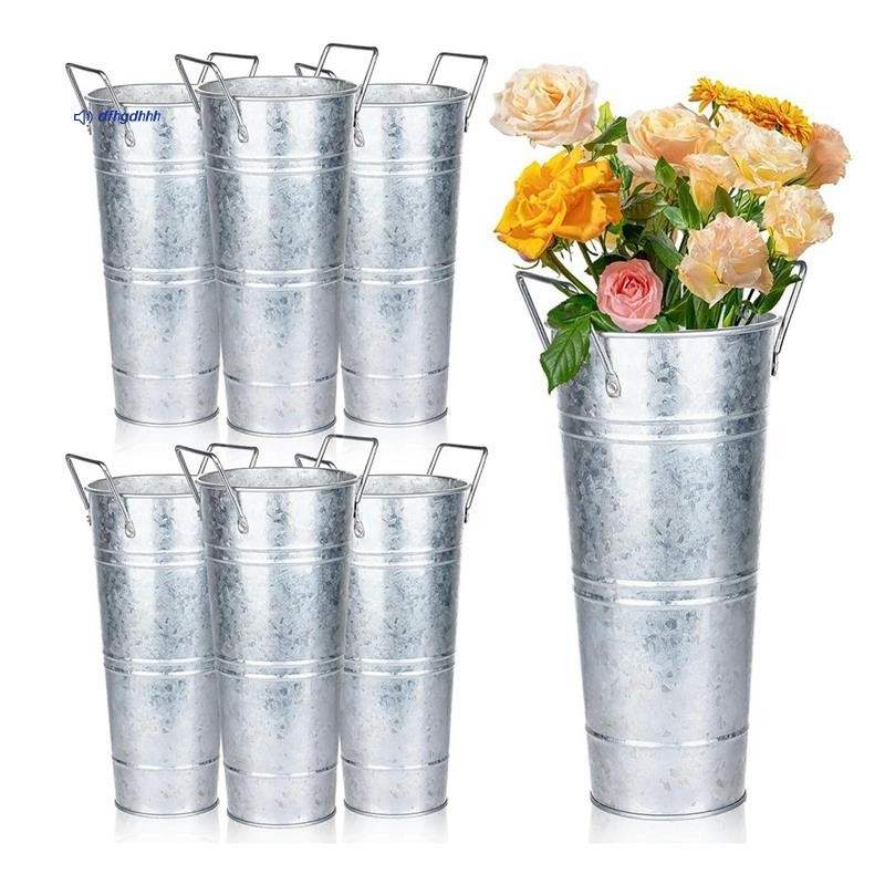6 Pçs Balde Galvanizado Barra De Flores 10 Polegada Com Alças Para Casa Recipiente Central Floral Casamento E Flor Corta