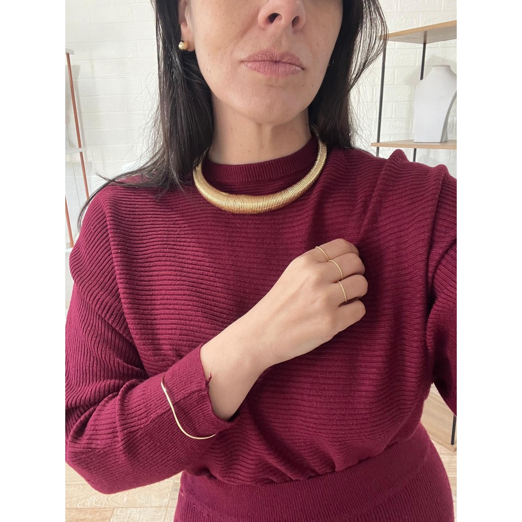 Conjunto de colar e brinco folheado a ouro e prata maximalista de mola
