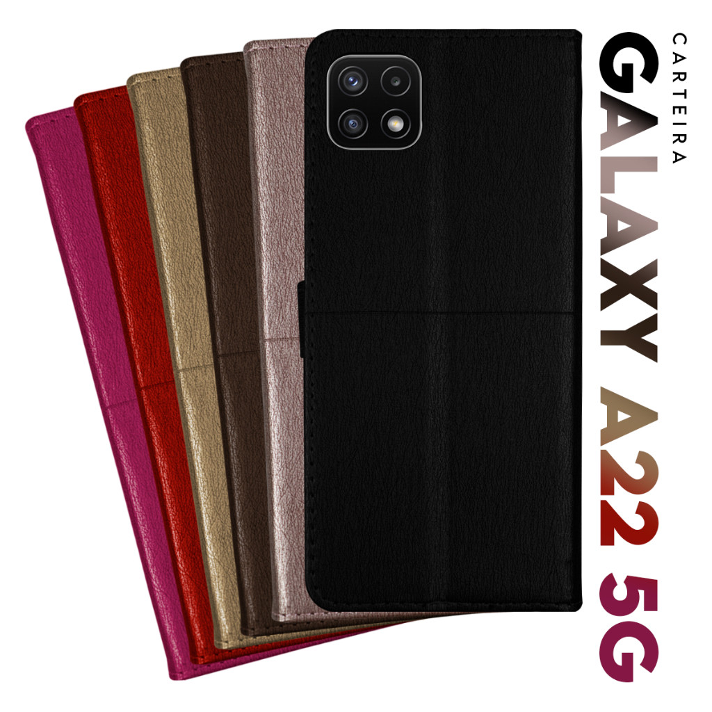 Capa Case Carteira Flip Cover Couro Samsung Galaxy A22 5G A226 Porta Cartão e Dinheiro