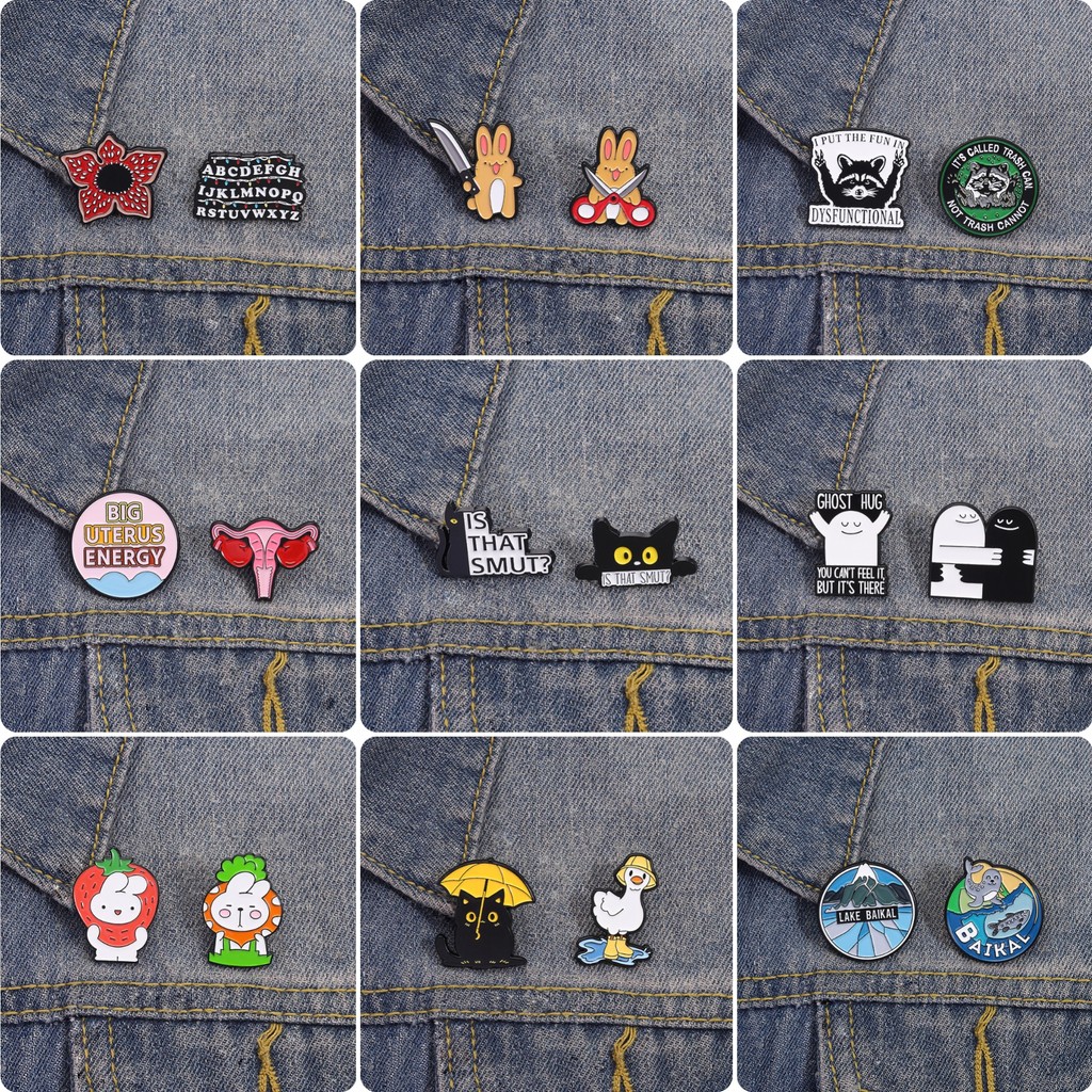 55 Estilos 2 Peças Conjunto De Filme De Animação E Texto De Televisão Frases Curtas Broche Esmaltado Acessórios De Roupa em Oferta na Shopee