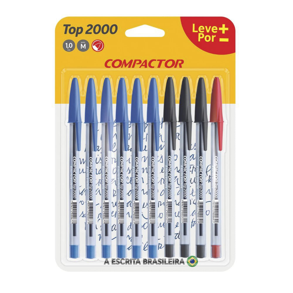 Caneta Esferográfica Compactor Top 2000 1.0mm 3 Cores com 10 Unidades em Oferta na Shopee