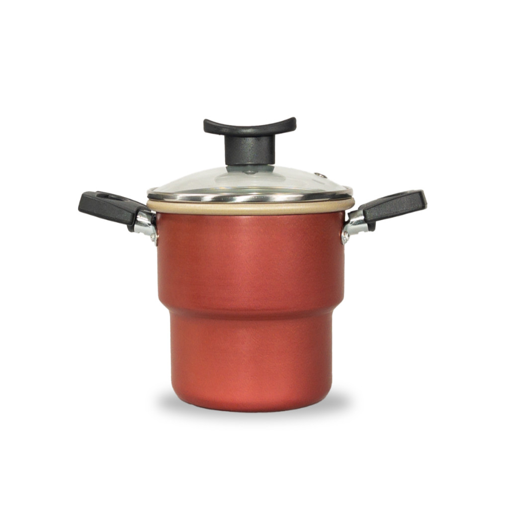 Cuscuzeiro Antiaderente Tampa de Vidro Teflon 14cm Cor Cereja