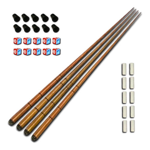 4 Tacos Bar Sinuca Snooker 1.35m + Virolas Giz Azul E Branco Cor Natural Ipê 