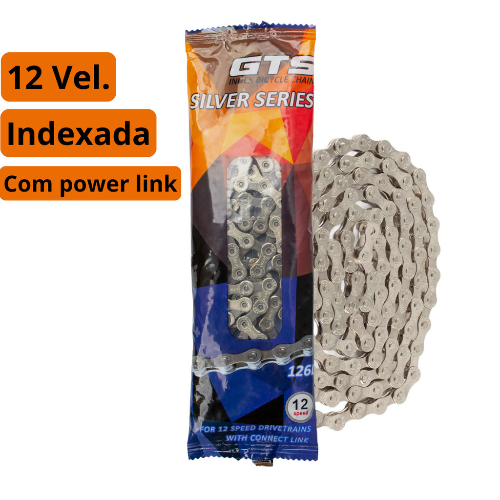 Corrente GTS 12X1V Bicicleta Bike Aro 29 12 Velocidades 126 Elos Com Power Link
