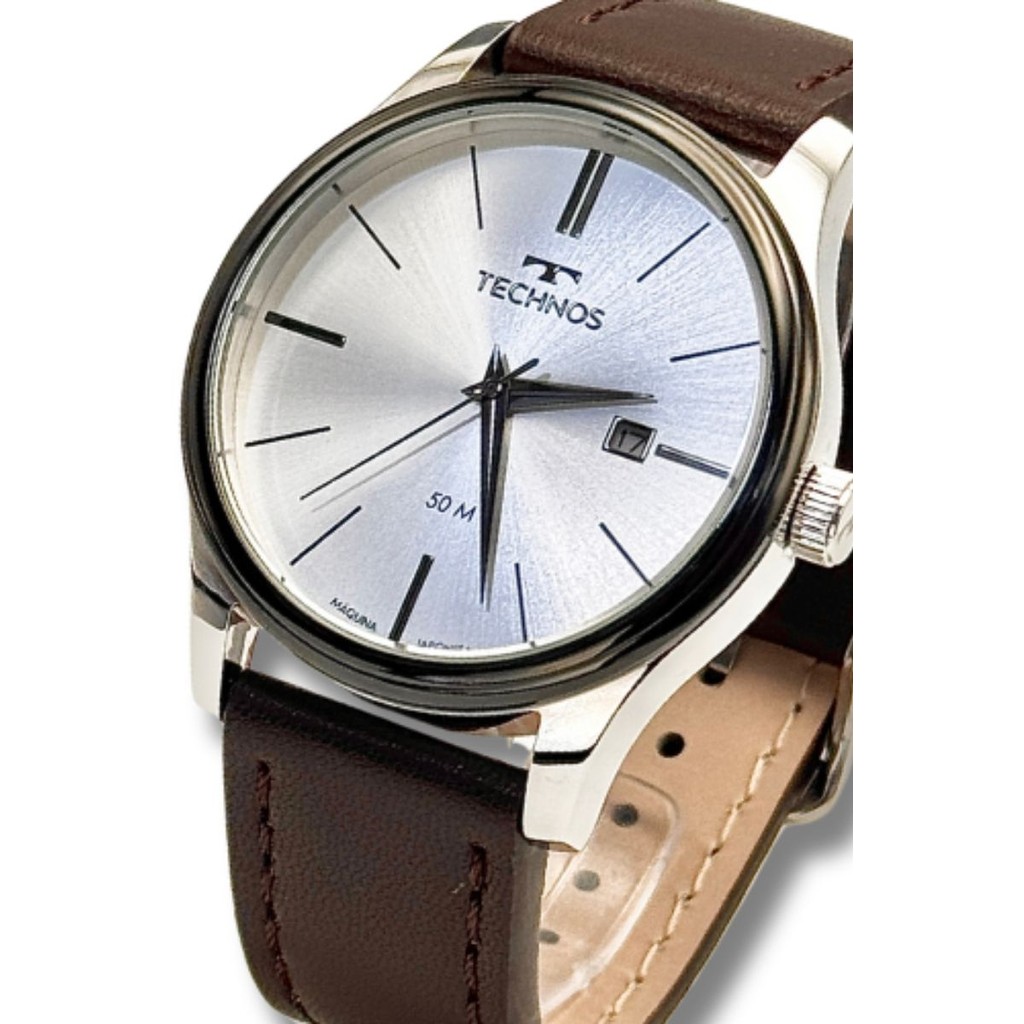 Relógio Technos Masculino Steel Prateado Pulseira Couro em Oferta na Shopee