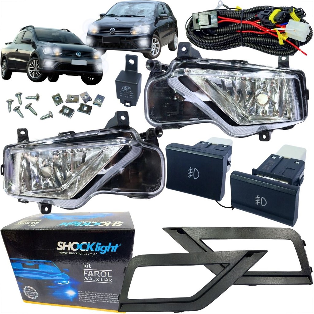 KIT FAROL MILHA NEBLINA VOLKSWAGEN SAVEIRO GOL E VOYAGE G7 G8 DE 2017 À 2022 BOTÃO MODELO ORIGINAL