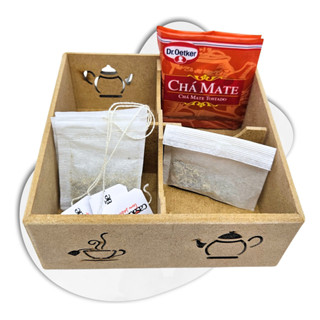 Caixa Porta Chá Sachês 4 Divisórias Estojo Madeira Mdf em Oferta na Shopee