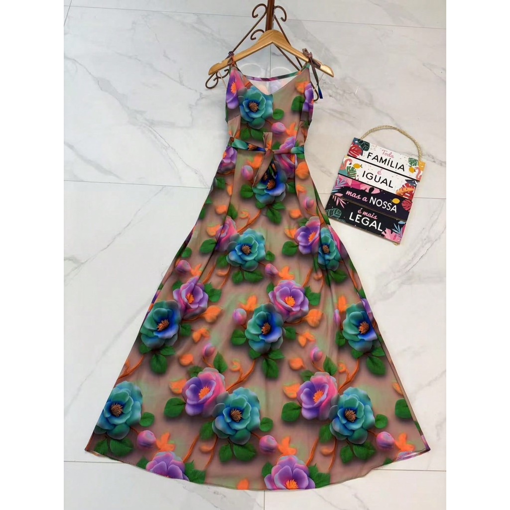 vestidos longo estampa 3d multicolorido novo modelo13-0011