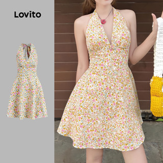 Lovito Vestido Fofo com Gravata Nas Costas  de Primavera/verão  Vestido Amarelo para mulheres L144AD320 em Oferta na Shopee
