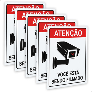 5 Placas Sinalização Câmeras Monitoramento Segurança Filmado em Oferta na Shopee