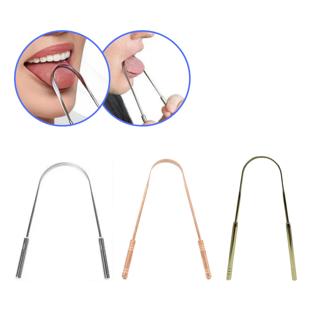 Kit Com 3 Limpadores De Língua Em Aço Inoxidável - Higiênico