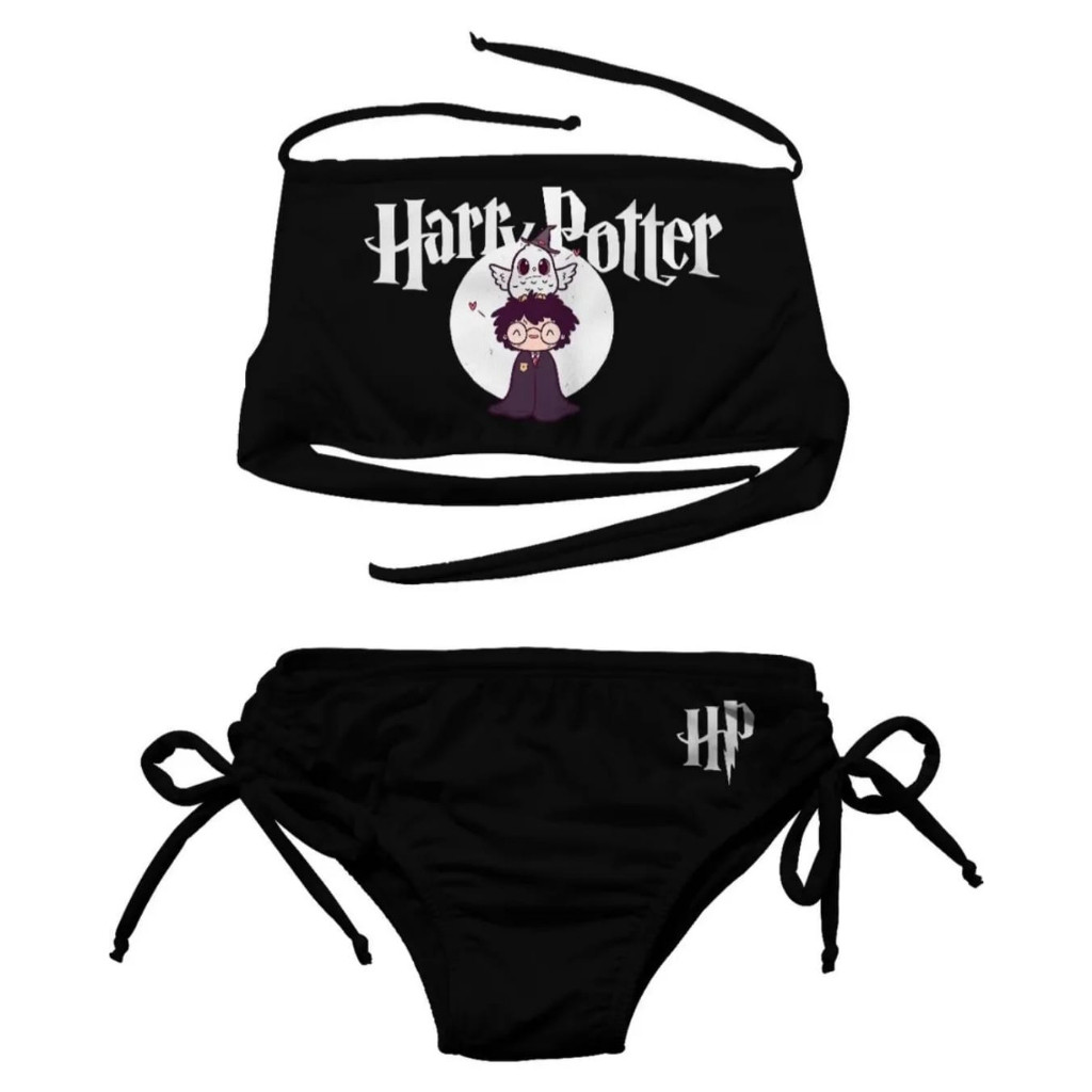 Biquíni Infantil Cropped Harry Potter Roupa Praia Menina Verão Conjunto Estampado Proteção UV