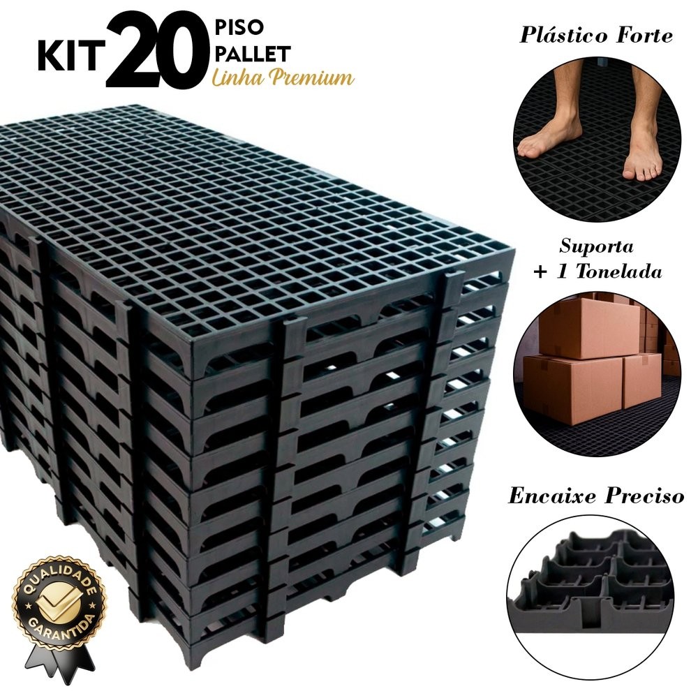 Kit 20 Peças Palete Pallet Estrado Piso Plastico 25x50x2,8cm Antiderrapante Robusto Super Reforçado