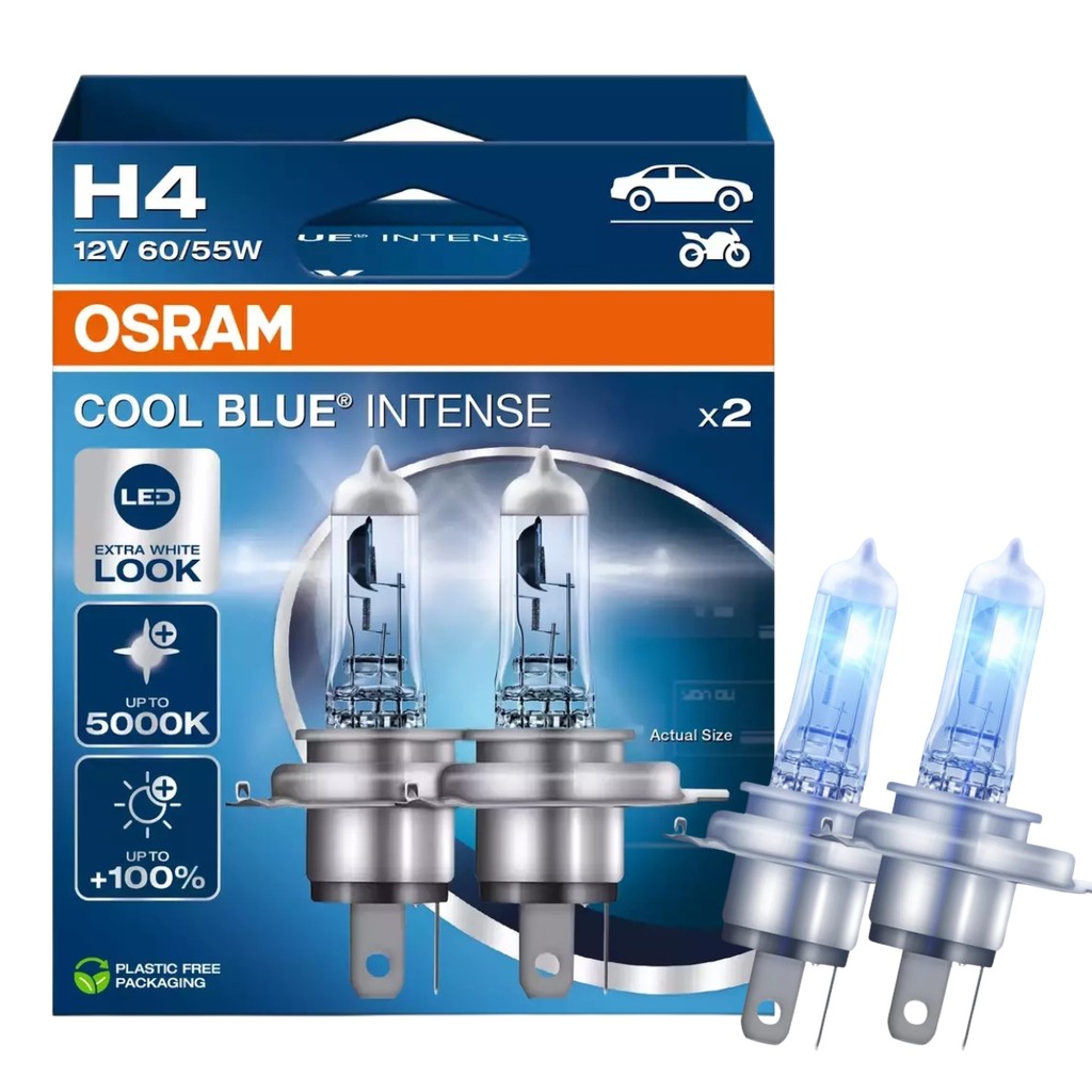 Par Lâmpada Halógena Osram Cool Blue Intense H4 60/55W 12V Premium Original Farol Alto Neblina