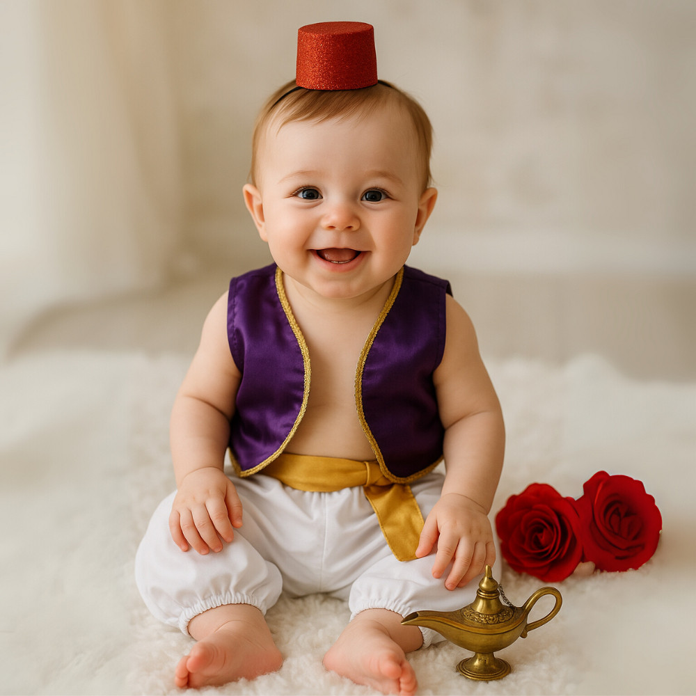 Fantasia Aladdin calça e colete Bebê com acessórios Ideal para Mesversário e Festa, Halloween em Oferta na Shopee