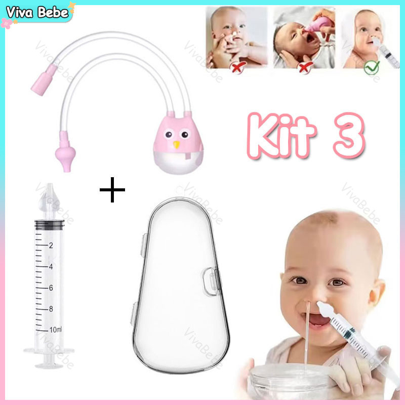 Kit Praticidade e Higiene do Bebê Nariz aspirador nasal seringa com Estojo para limpeza nasal bebê
