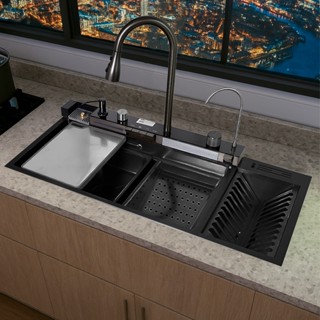 Cuba Cozinha Gourmet Multifuncional Inox 304 Preta Cascata Com Calha Torneira Extensível em Oferta na Shopee