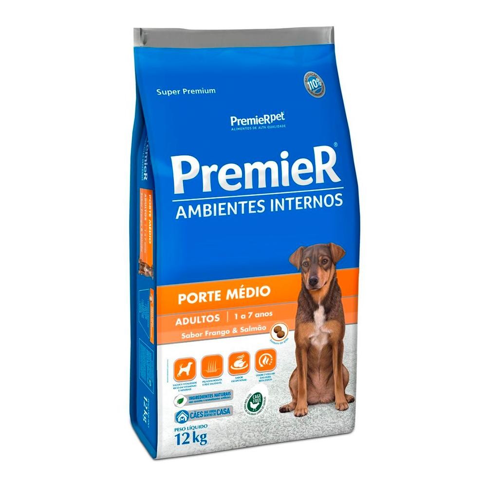 Ração Premier Ambientes Internos Cães De Raças Médias Frango E Salmão 12Kg em Oferta na Shopee