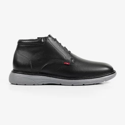 Bota Casual Masculina Couro Ferracini Calce Prático Elástico Sola Flat Preta Full 4567-696H