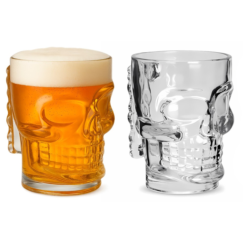 2 Canecas De Chopp 510ml Cerveja Caveira De Vidro Transparente - Mimo Style