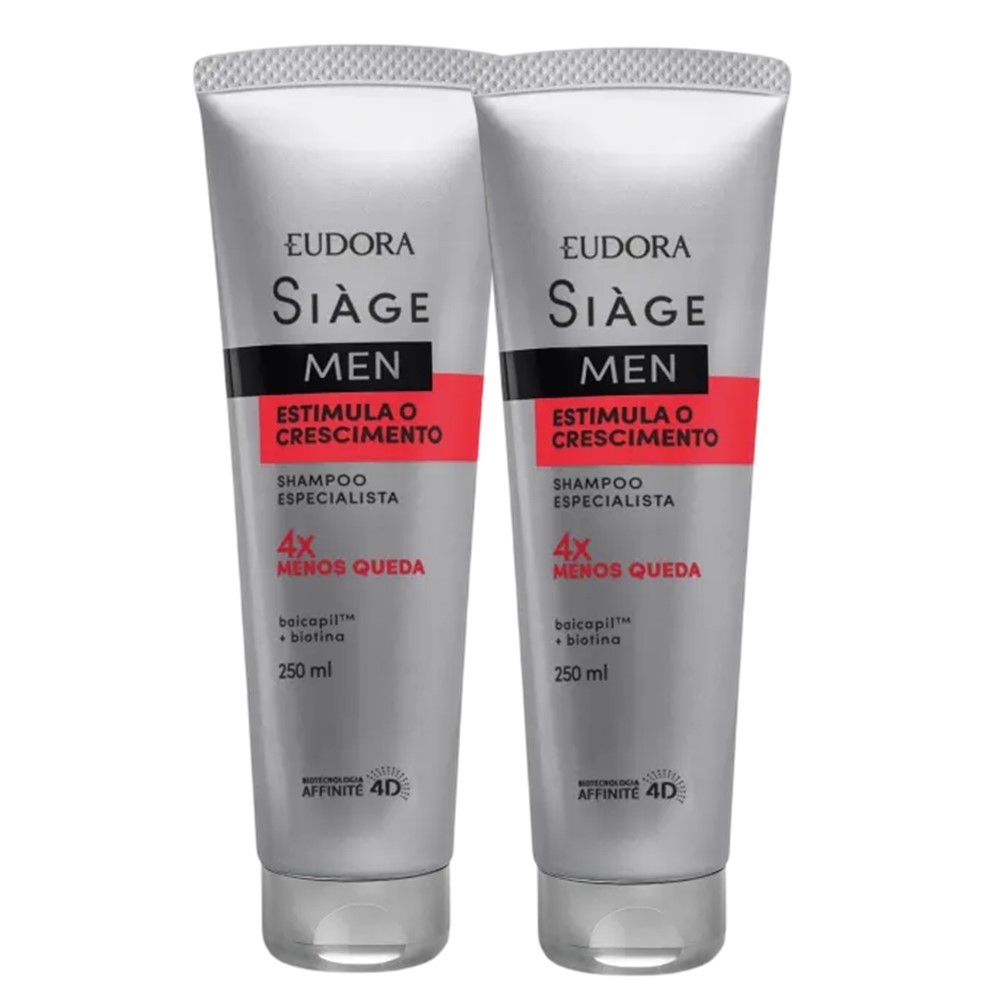 Kit 2 Shampoo Antiqueda Estimula o Crescimento Masculino 250ml Eudora Siàge Men
