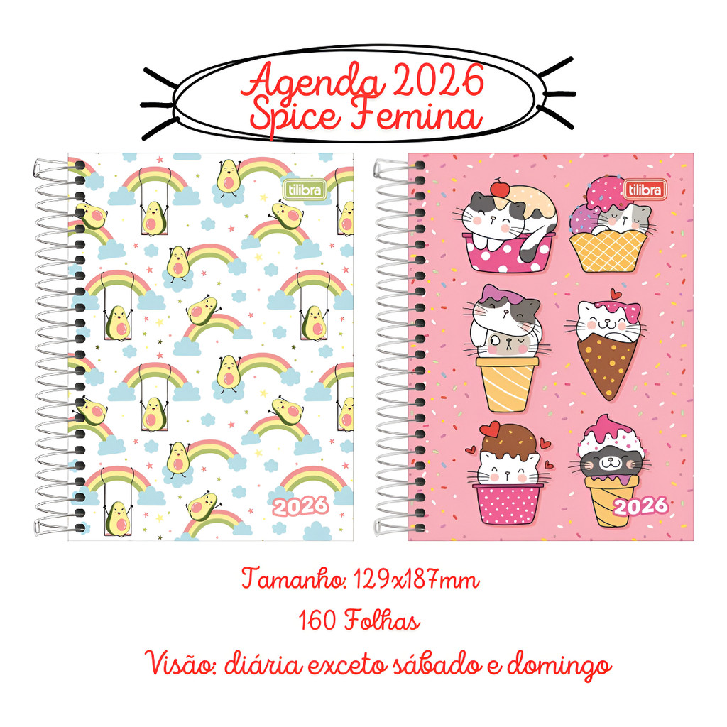 Agenda Espiral Diária 12 X 18 Cm Spice Feminina 2026 Tilibra