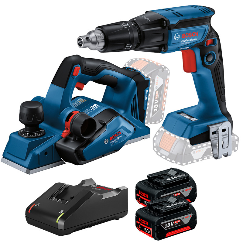Kit Parafusadeira para Drywall GTB 185-LI  Plaina GHO 185-LI  2 Baterias GBA 18V 4Ah e Carregador Bivolt GAL 18V-40