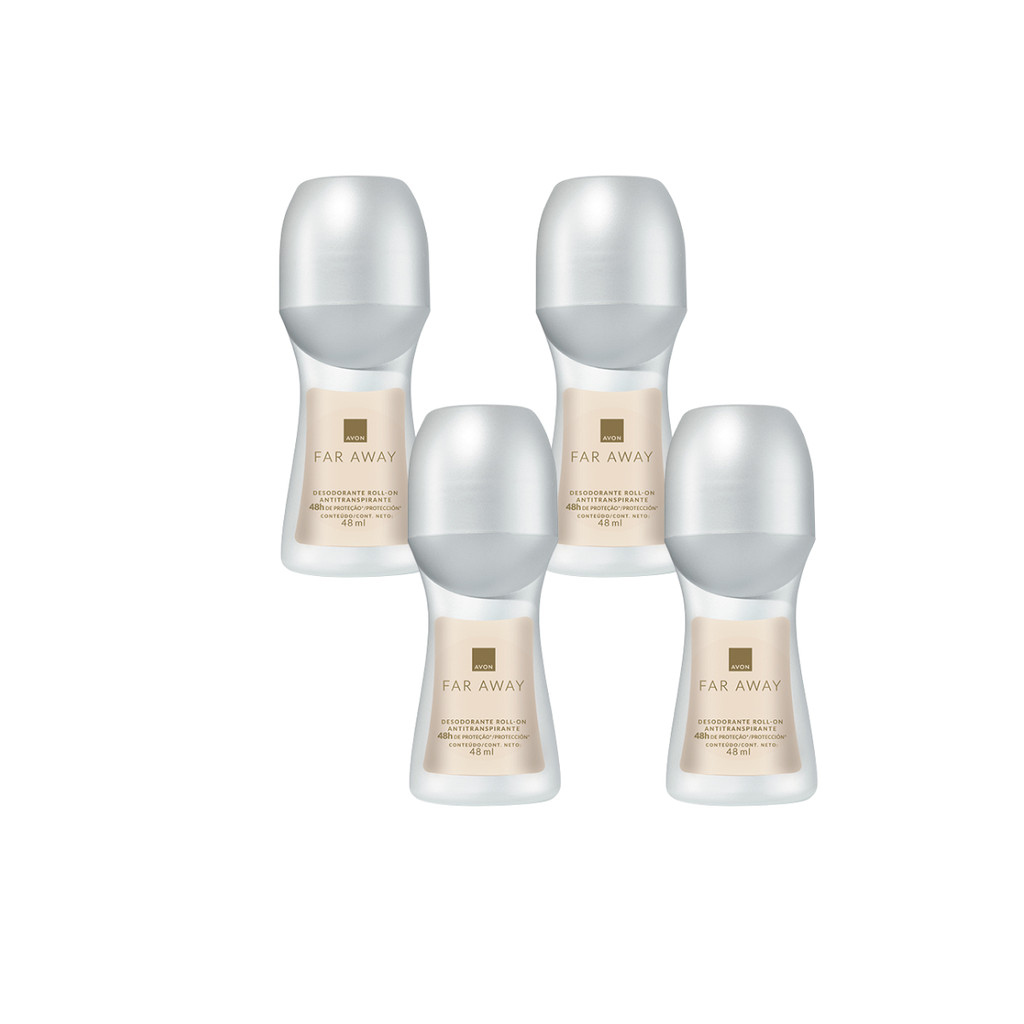 Kit com 4 un. Avon Far Away Nova Fórmula Desodorante Roll on 48 ml