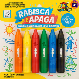 Kit 18 Giz De Cera Rabisca E Apaga Lavável Brinquedo 6 Cores Colorido Banho Caneta Rabisc…