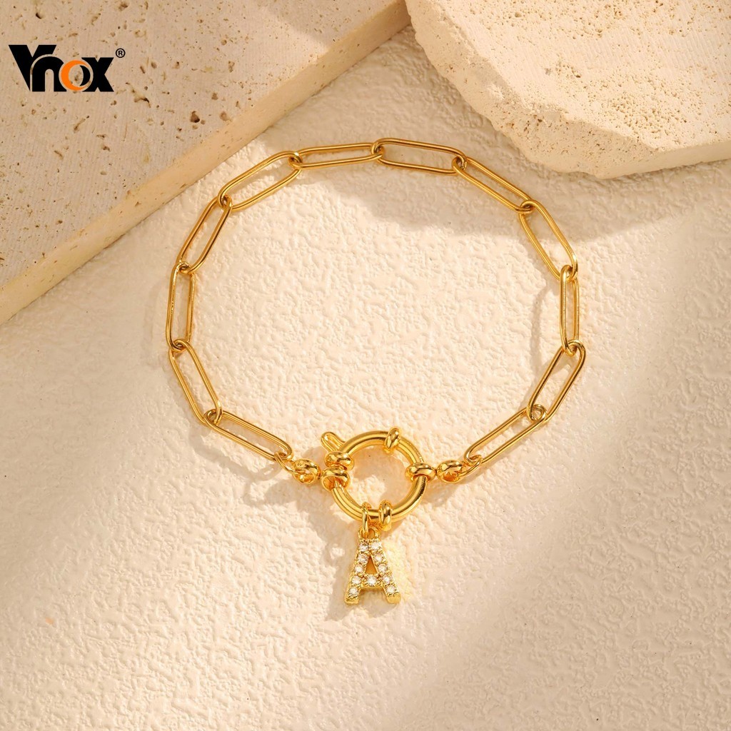 Vnox Bubble Fecho Letra Inicial Az Pingente Acessório Pulseira De Ouro Para Mulheres , Aço Inoxidável Não Manchado E Cor