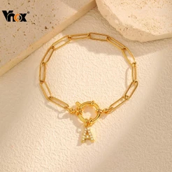 Vnox Bubble Fecho Letra Inicial Az Pingente Acessório Pulseira De Ouro Para Mulheres , Aço Inoxidável Não Manchado E Cor