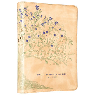Bíblia Bilíngue | Português e Inglês | NVI | Leitura Perfeita | Capa Couro-soft Bege em Oferta na Shopee