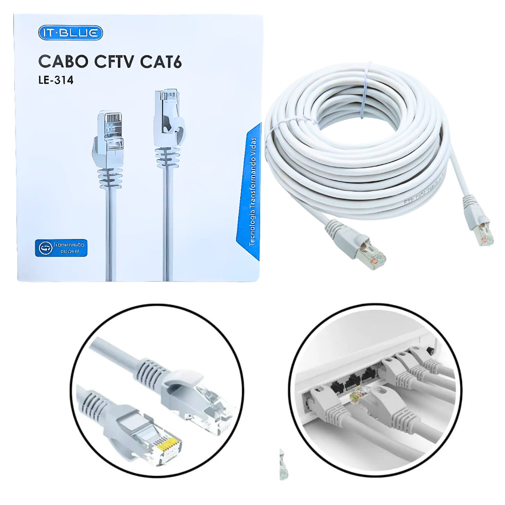 Cabo de Rede CAT6 Internet LAN 3m 5m 15m 20m Conector RJ45 Dados CFTV Alta Resistência e Blindagem