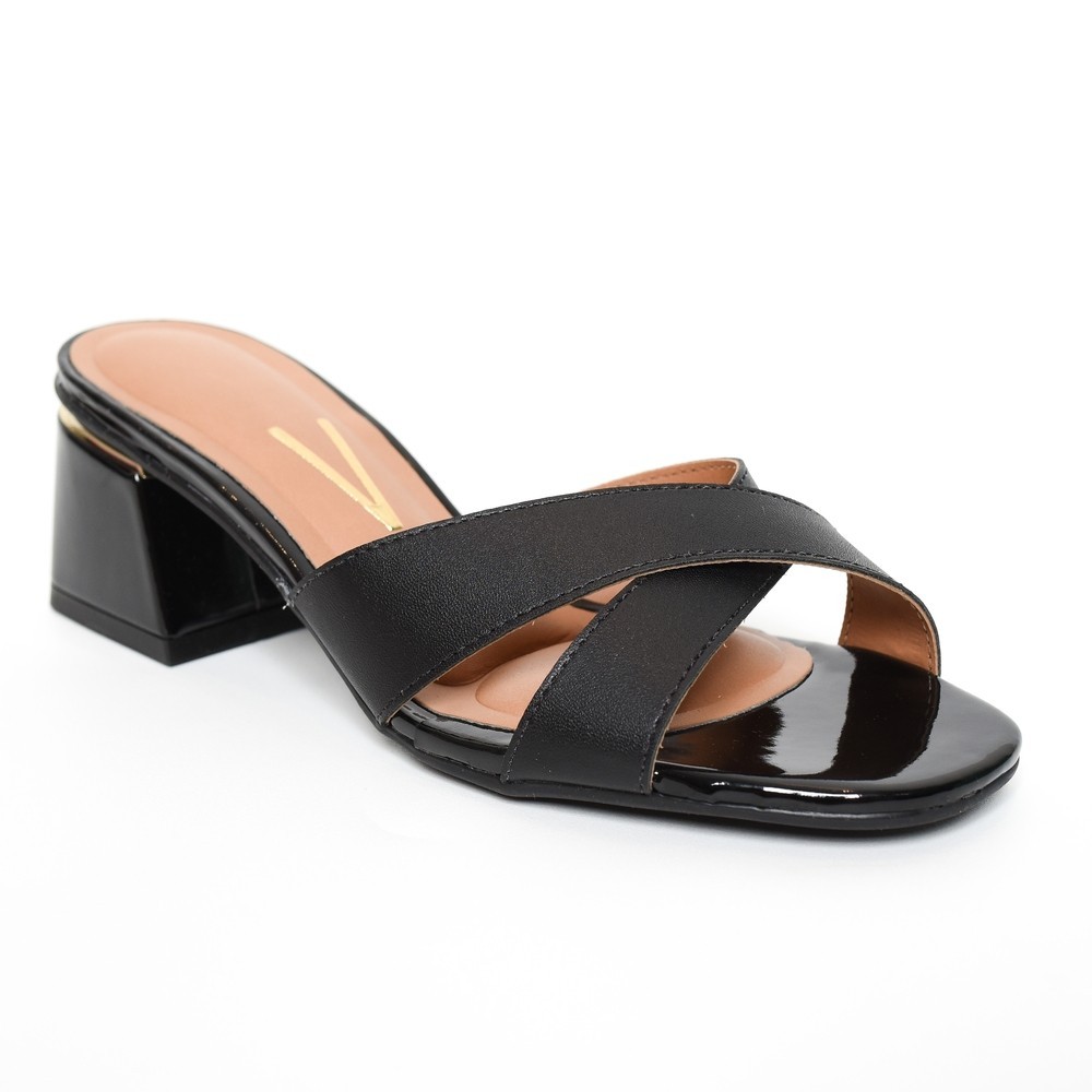 Tamanco Vizzano Tiras Cruzadas Salto Bloco Médio - Preto - Women Shoes