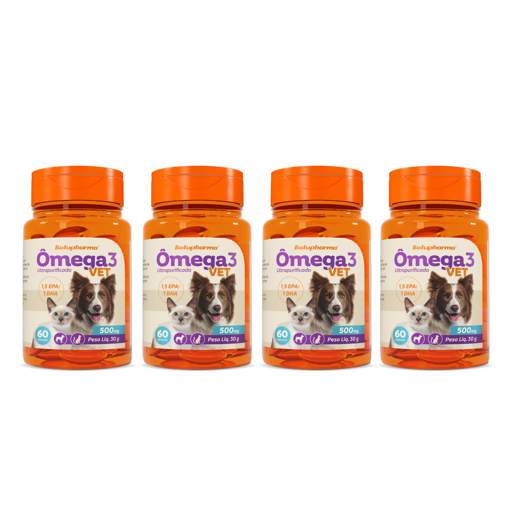 Kit 4 Ômega 3 Vet Suplemento Botupharma  500mg 60 Cápsulas
