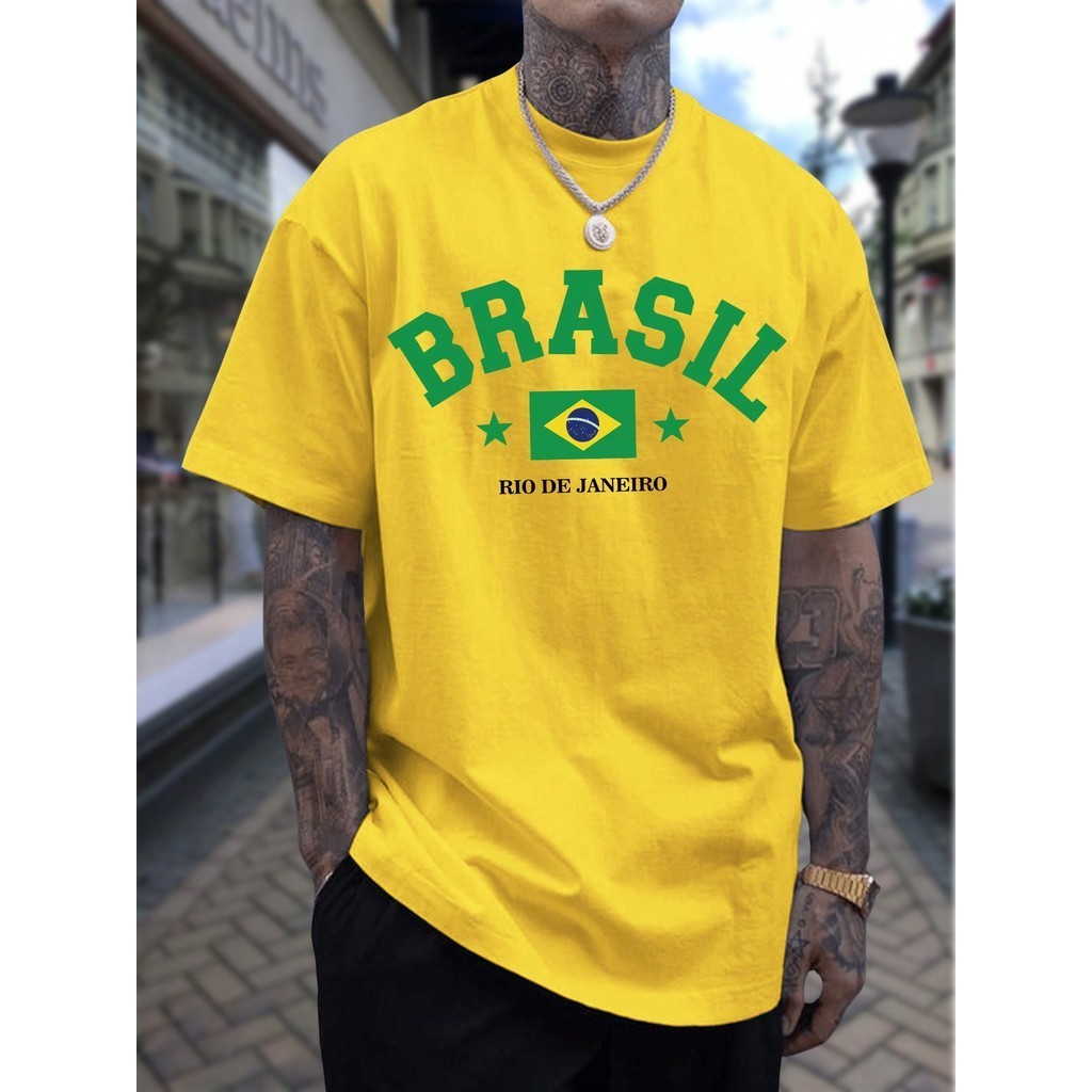 CAMISETA GEEK Style de Manga Curta com Gola Redonda e Estampa da Bandeira do Brasil  Premium  TREND ENVIO IMEDIATO