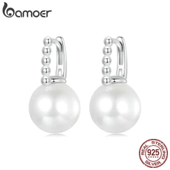 Brincos Bamoer 925 Sterling Sliver De Pérola Jóias Para Mulheres