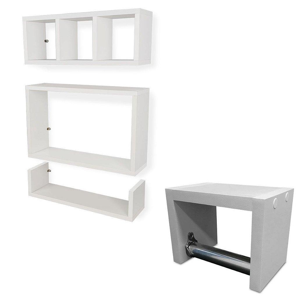 Kit Conjunto Nicho Prateleira Para Banheiro Farnese + Porta Papel Higienico Xangai Branco