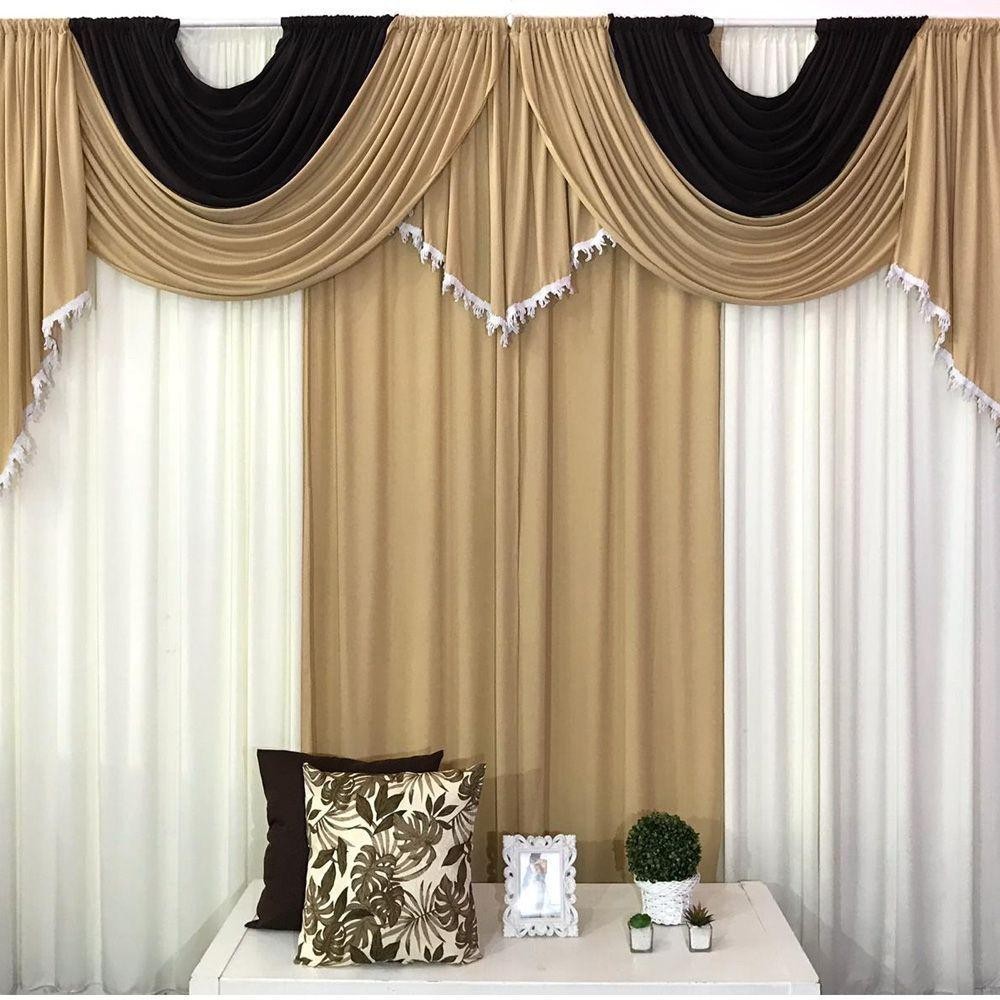 Cortina Varão Duplo Malha 3,00M X 2,60M Avelã Tabaco Branco em Oferta na Shopee