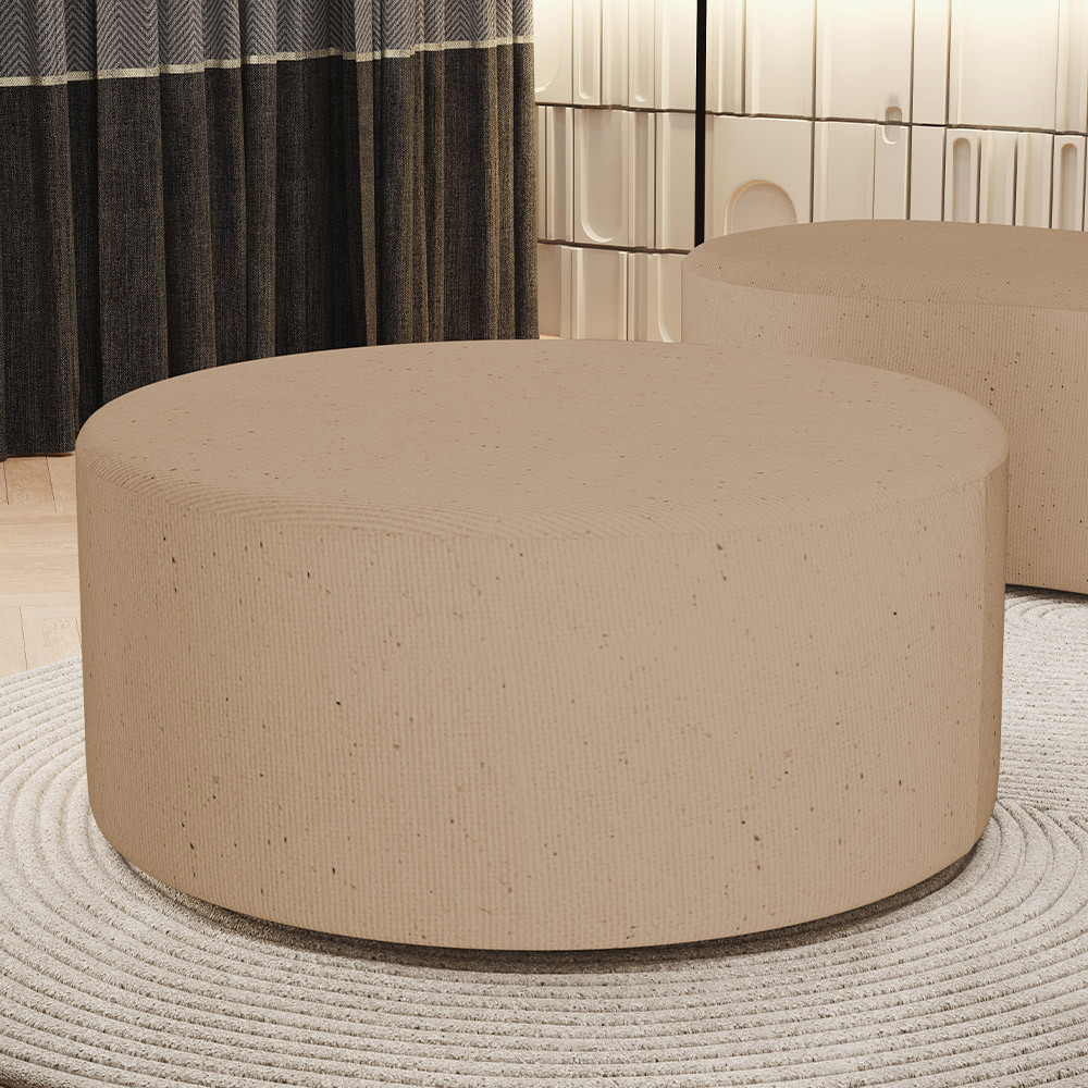 Puff Redondo Orgânico para Living 90cm Lola W01 Linho Bege Escuro - Lyam Decor em Oferta na Shopee