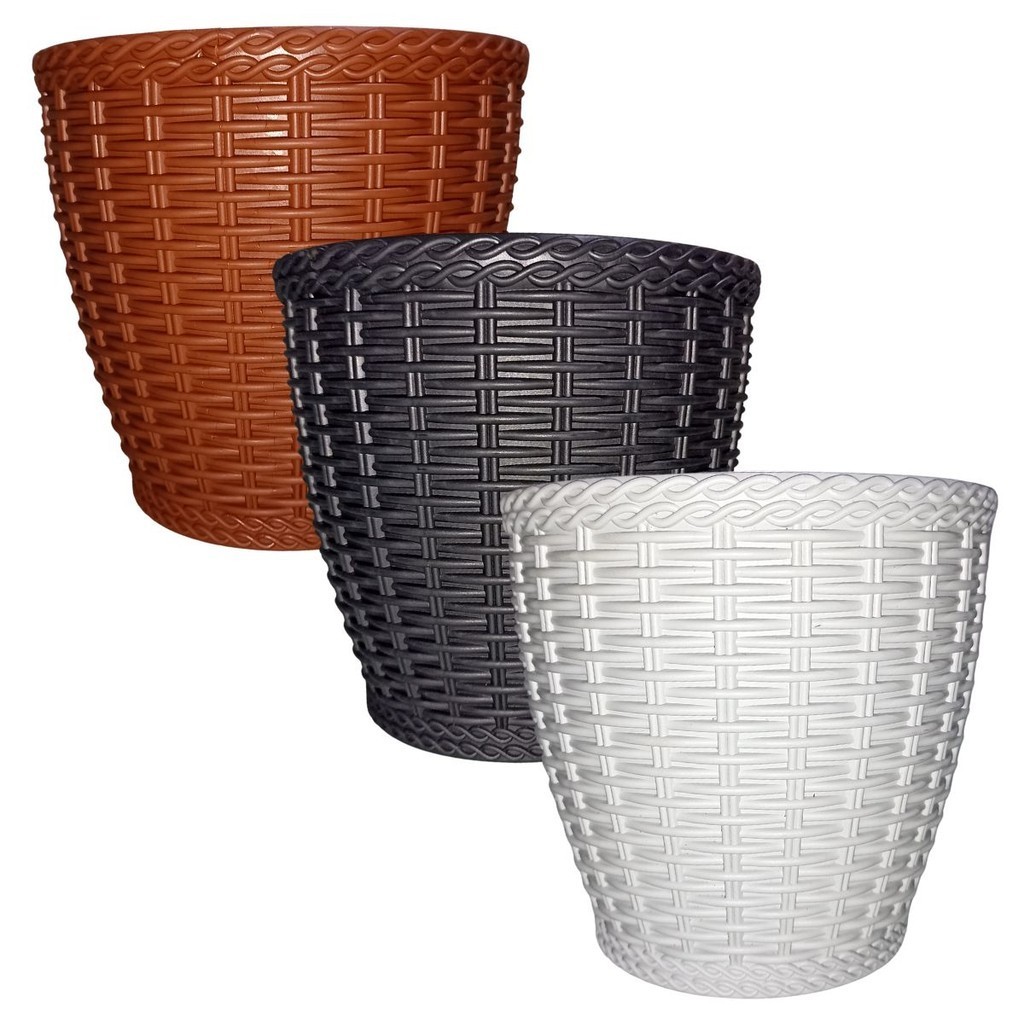 Kit 3 Vaso Cachepot Redondo Rattan n 02 Para Mini Orquídea Flores Plantas Cores Mármore Cerâmica Preto p/ Pote 11 10,5cm